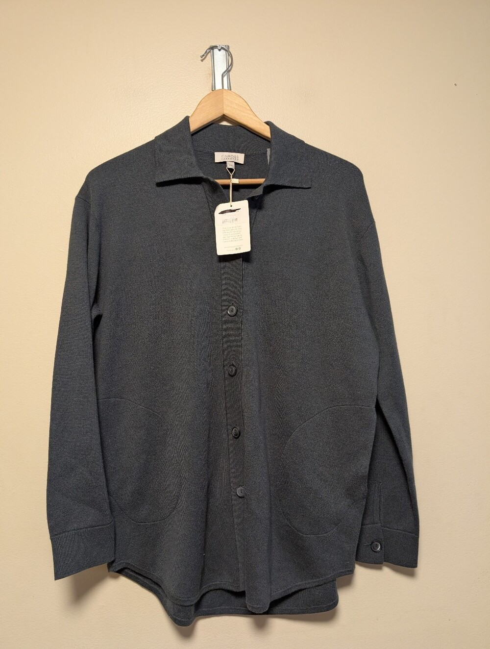 Kinross Cashmere Dark Sage Green Cotton Cashmere Button Front Cardigan Jacket S